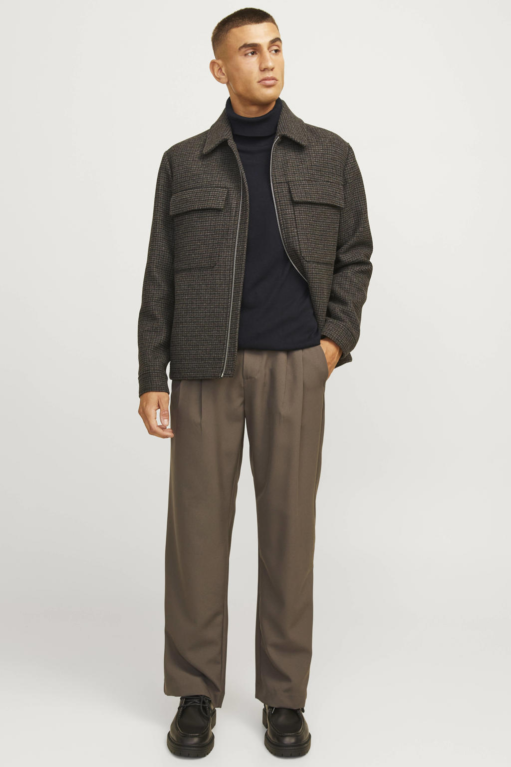 JACK & JONES ESSENTIALS katoenen regular fit gebreide coltrui - zwart