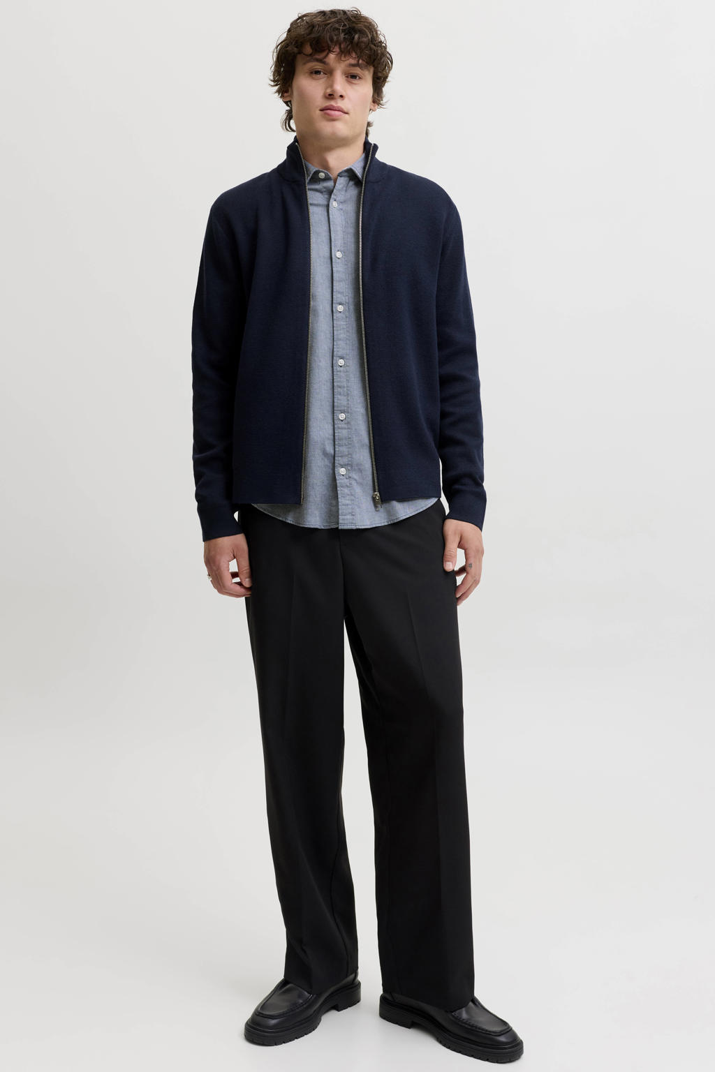 JACK & JONES ESSENTIALS regular fit gemêleerd overhemd - denim