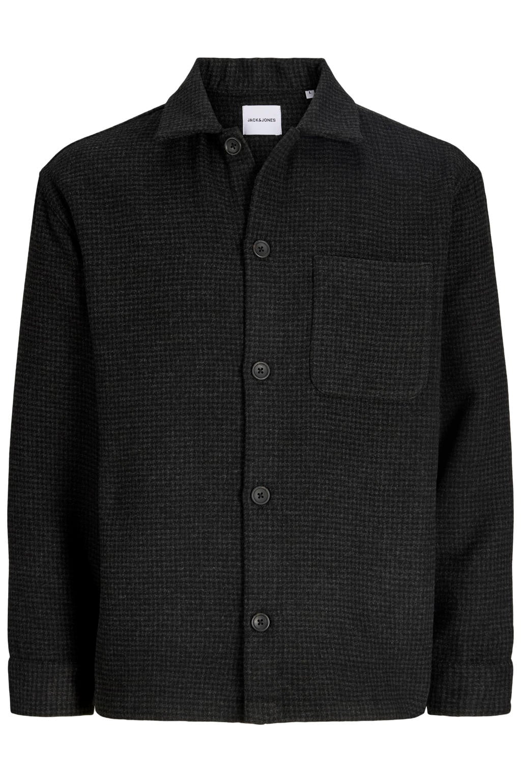JACK & JONES ESSENTIALS relaxed fit geruit overshirt - zwart