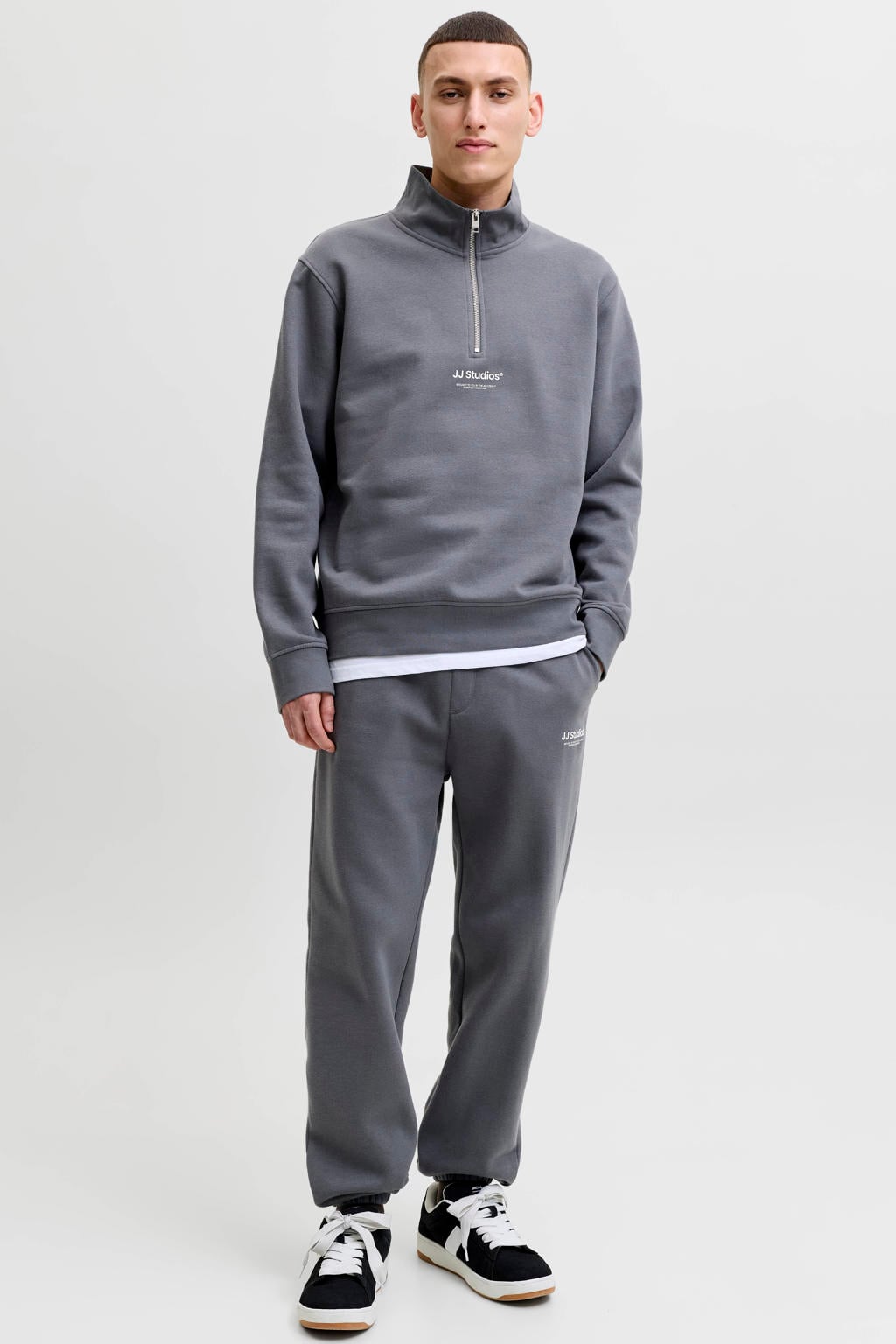 JACK & JONES ESSENTIALS relaxed fit sweater met print - grijsblauw