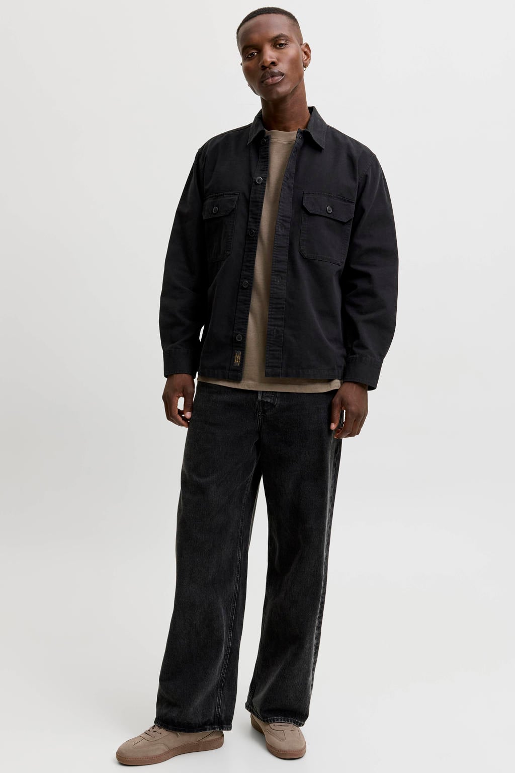 JACK & JONES ESSENTIALS relaxed fit overshirt - zwart