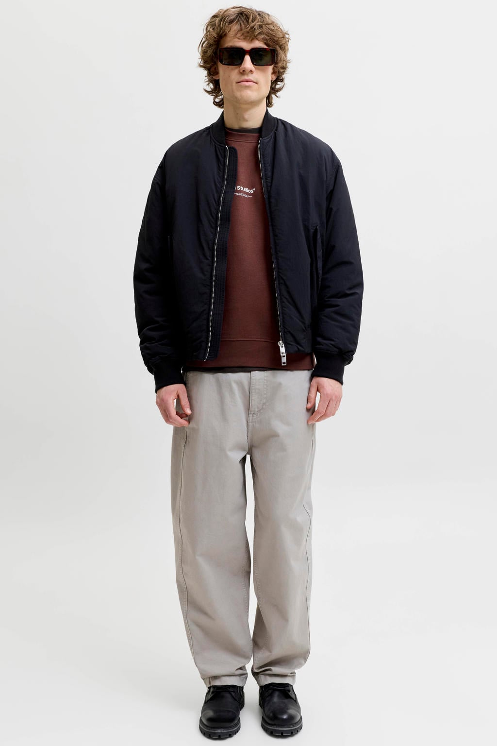 JACK & JONES ESSENTIALS relaxed fit sweater met print - bitter chocolate