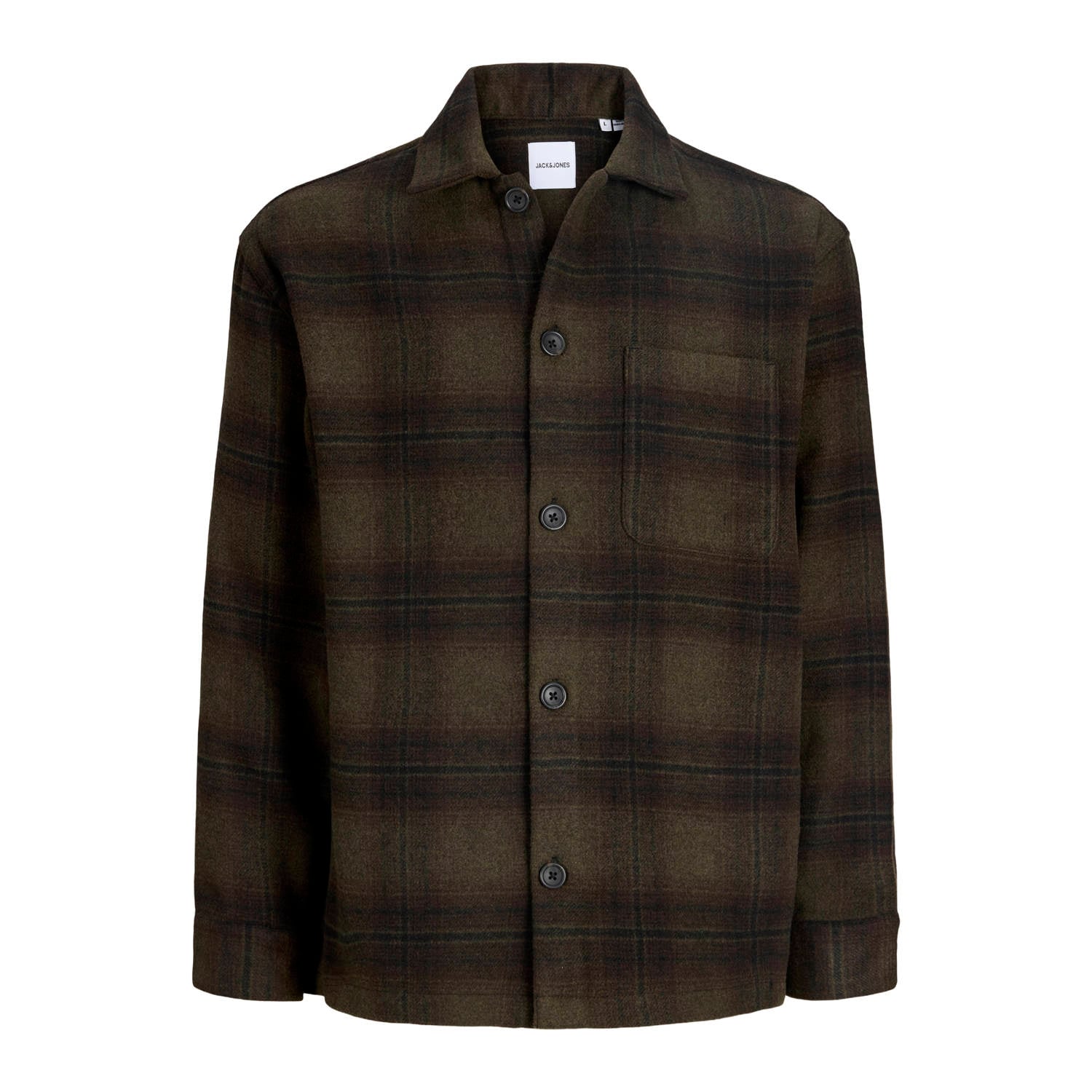 JACK & JONES ESSENTIALS relaxed fit geruit overshirt olive night