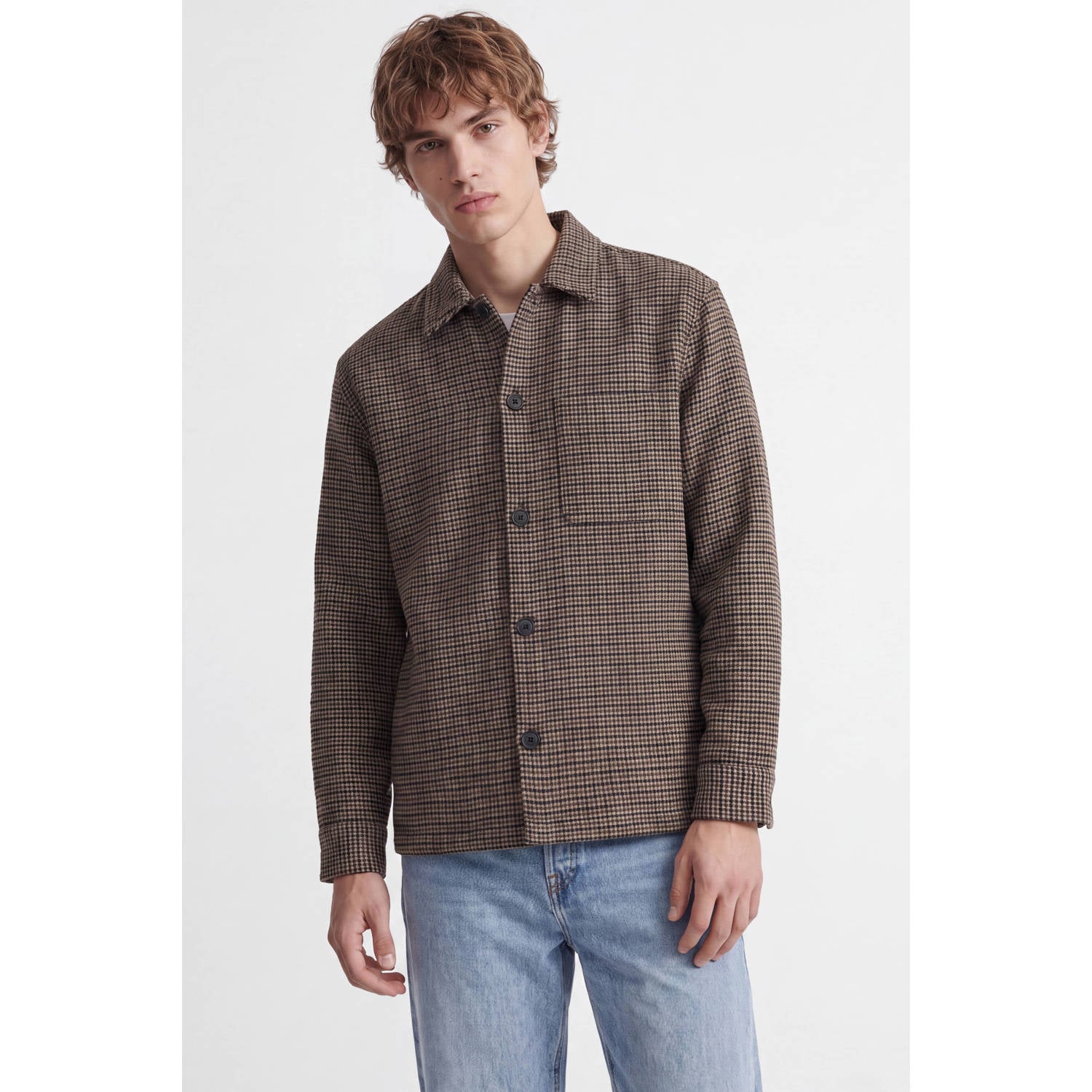 JACK & JONES ESSENTIALS relaxed fit geruit overshirt cocoa