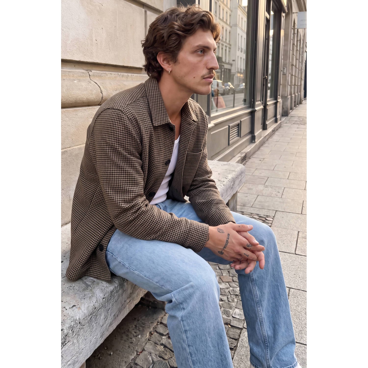 JACK & JONES ESSENTIALS relaxed fit geruit overshirt cocoa