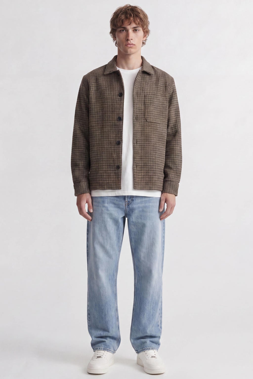 JACK & JONES ESSENTIALS relaxed fit geruit overshirt - cocoa
