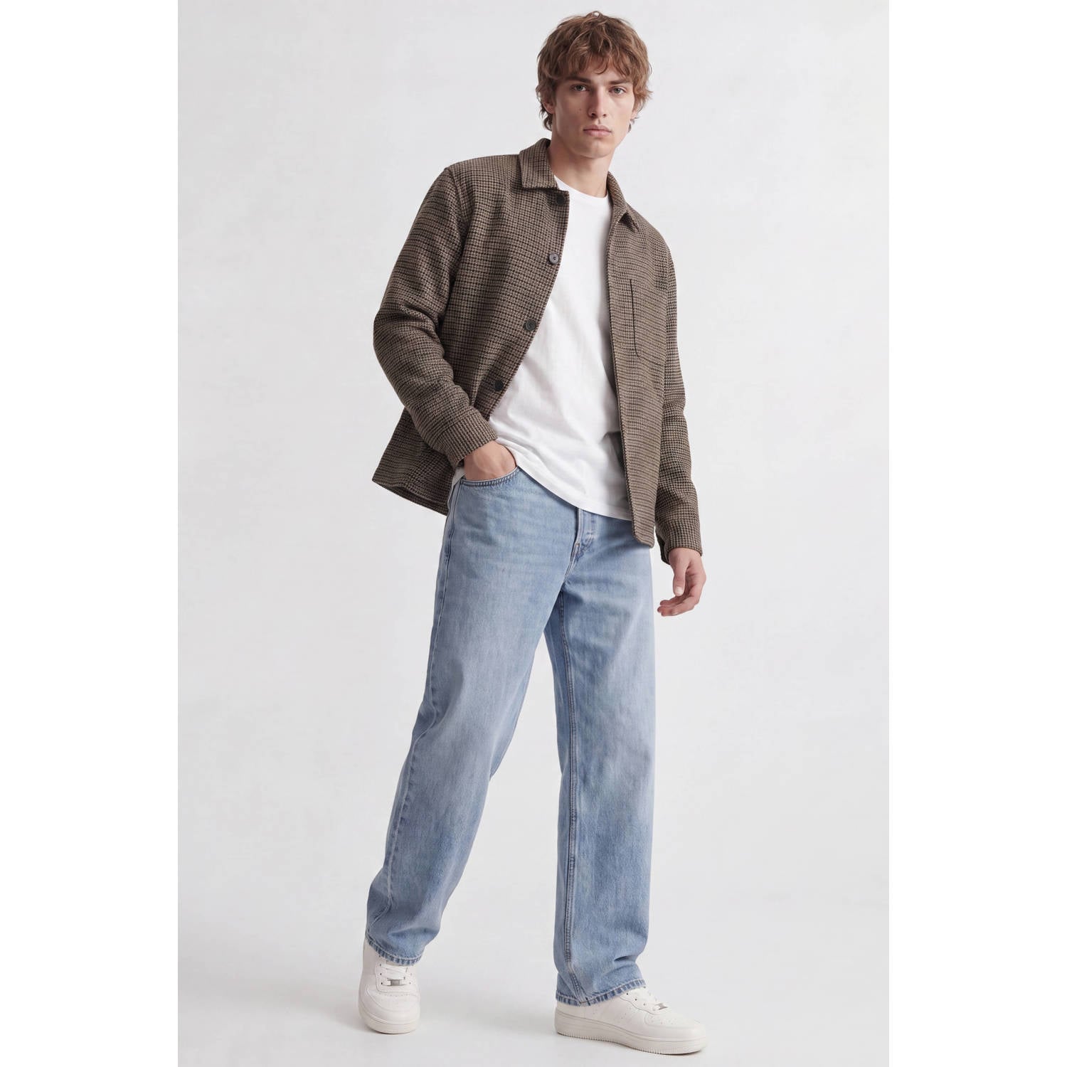 JACK & JONES ESSENTIALS relaxed fit geruit overshirt cocoa