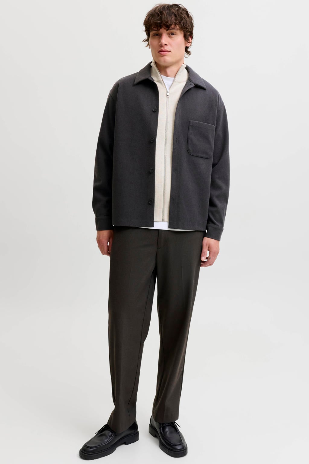 JACK & JONES ESSENTIALS relaxed fit overshirt - donkergrijs