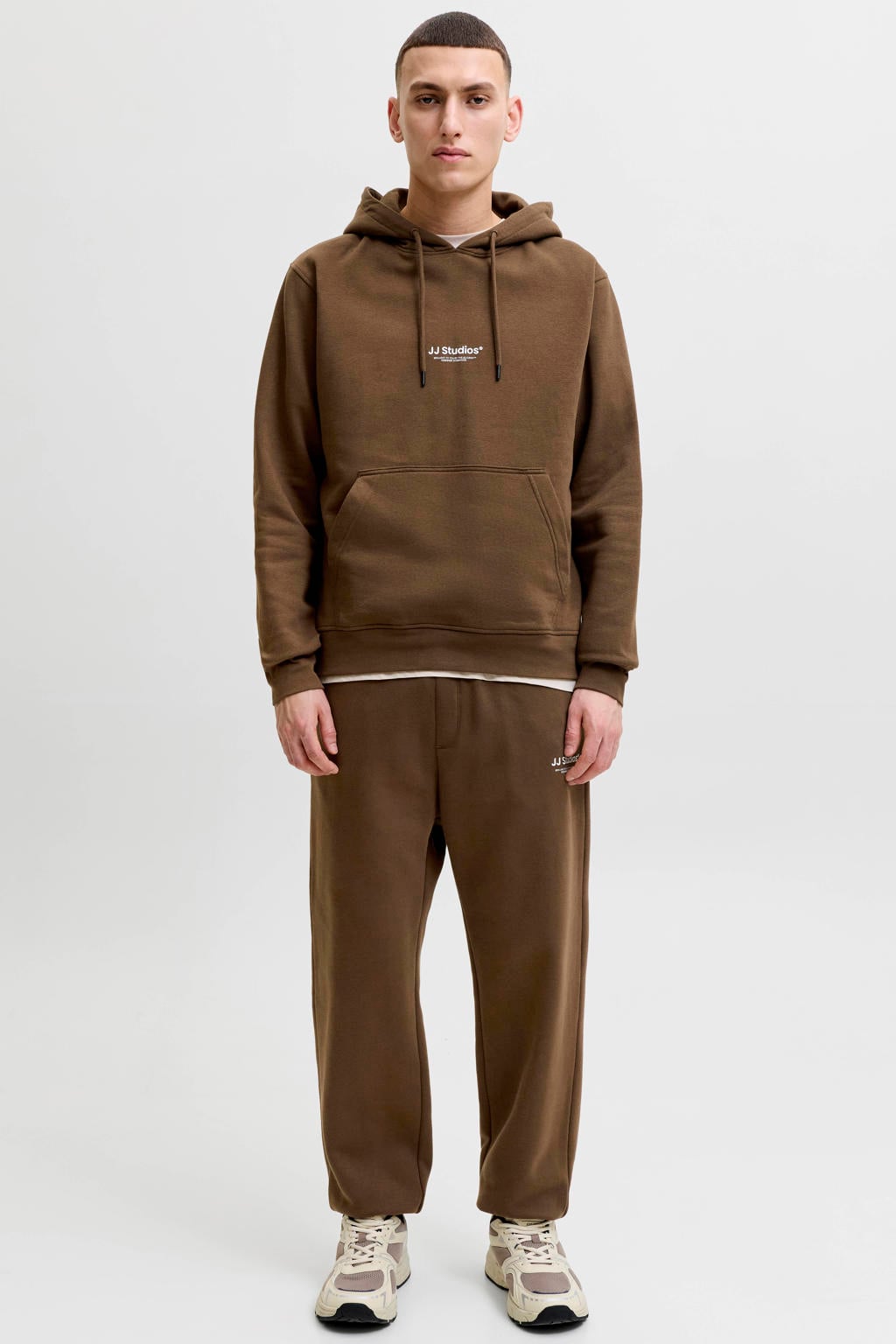 JACK & JONES ESSENTIALS relaxed fit hoodie met print - cocoa