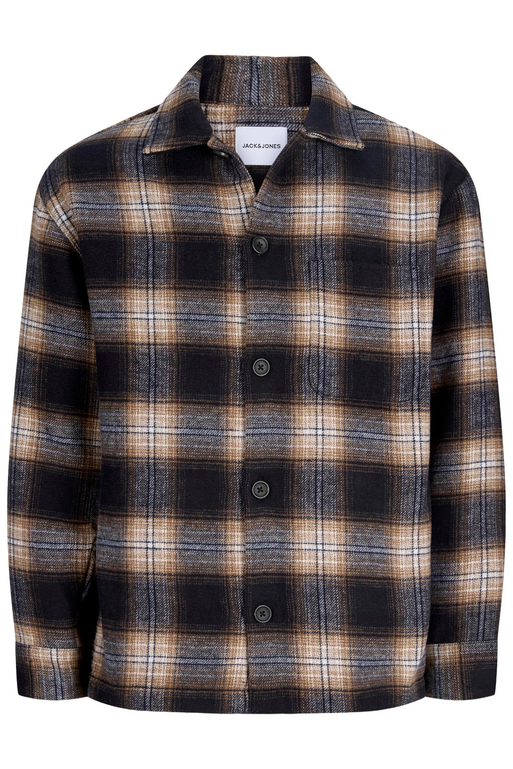 JACK & JONES ESSENTIALS relaxed fit geruit overshirt - donkerblauw