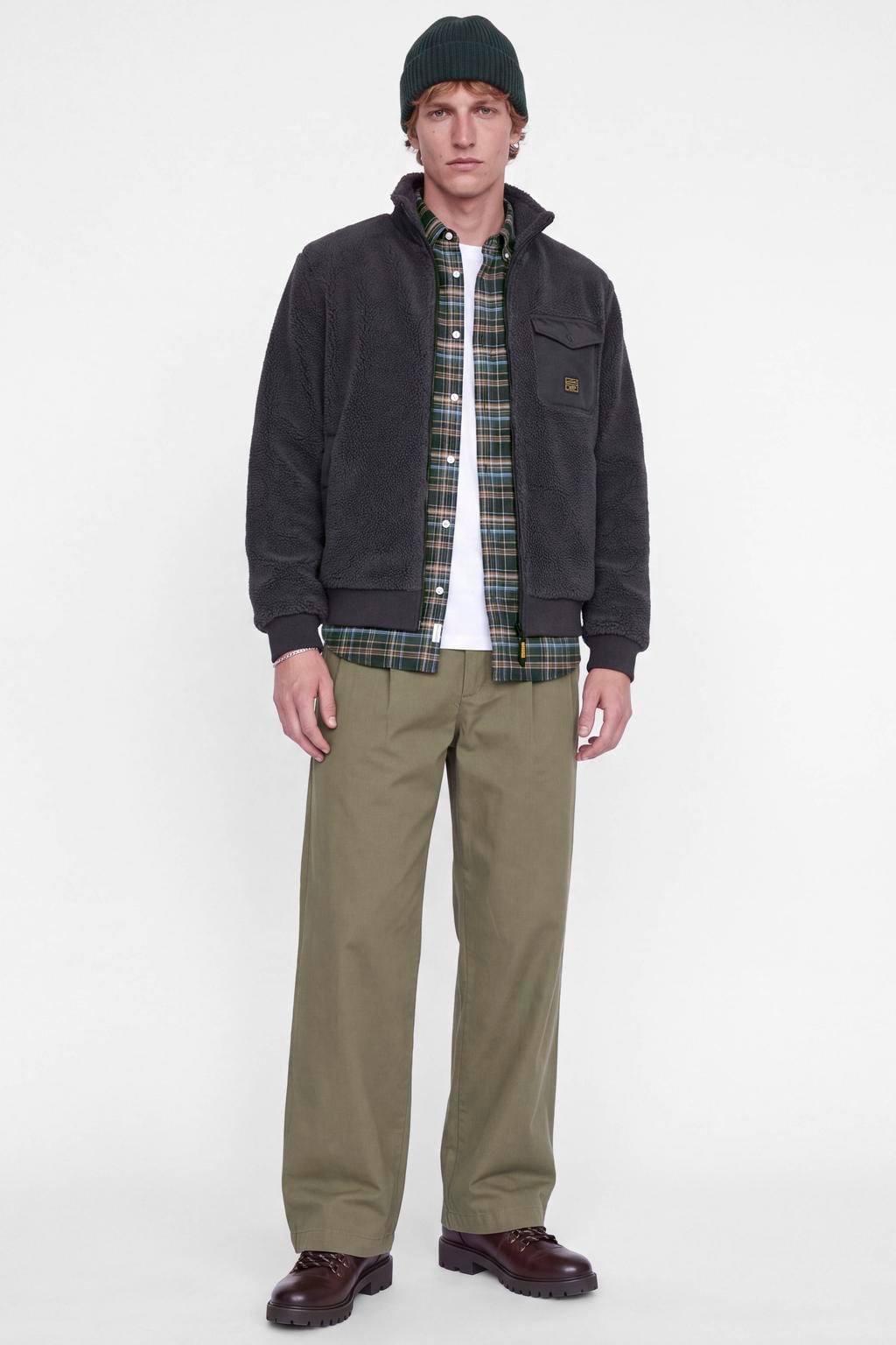 Groene heren JACK & JONES PREMIUM flanel regular fit geruit overhemd met lange mouwen en button down sluiting