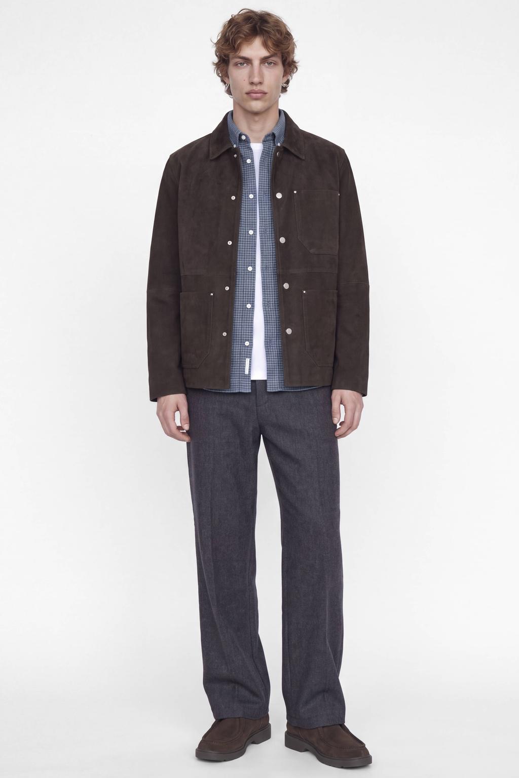 Blauwe heren JACK & JONES PREMIUM flanel regular fit geruit overhemd met lange mouwen en button down sluiting