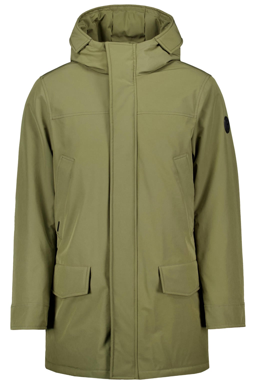 Olijfgroene heren Airforce Snow winterparka van polyester met effen, lange mouwen, capuchon en rits- en drukknoopsluiting