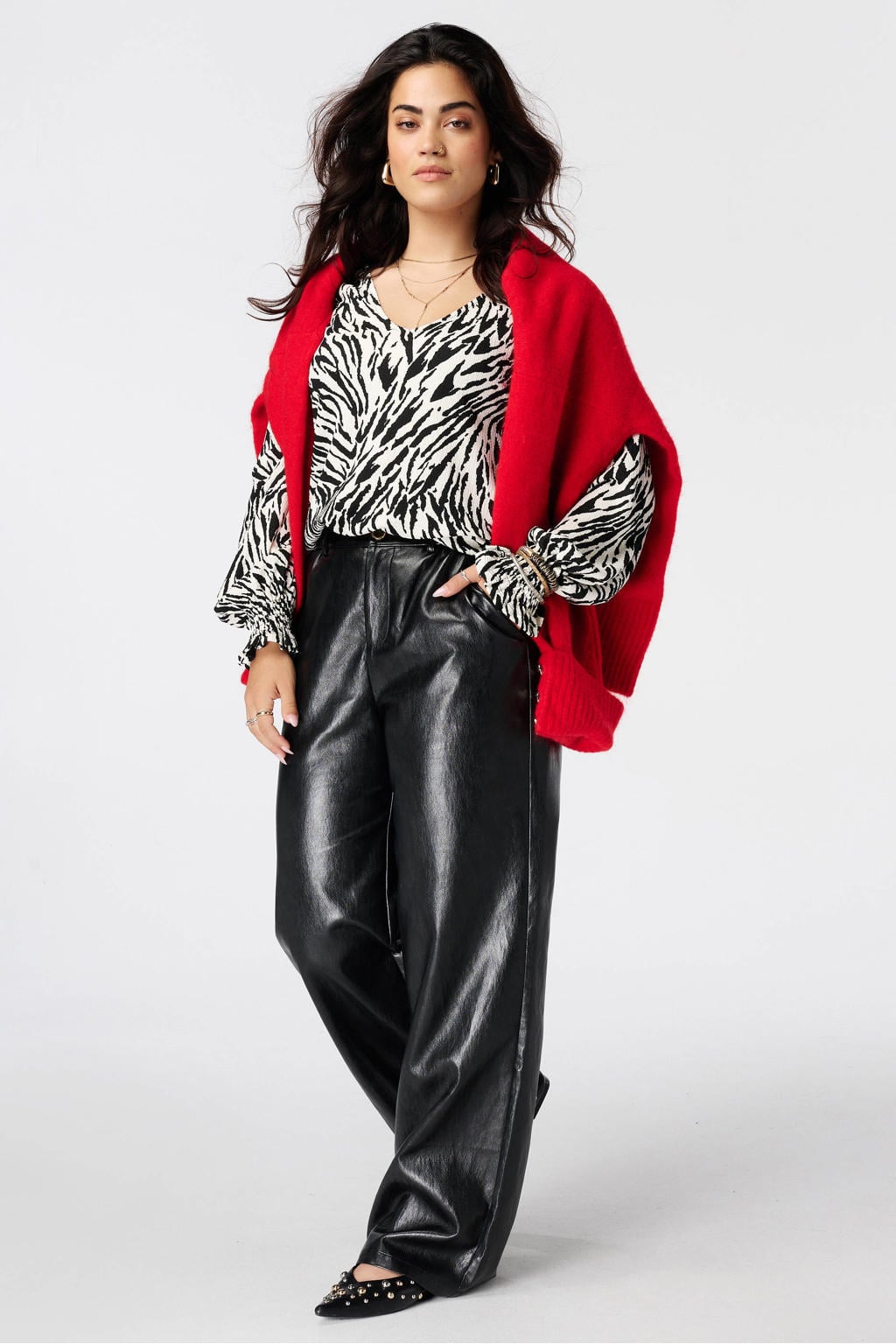 MS Mode Plus Size top met zebraprint - ecru/zwart