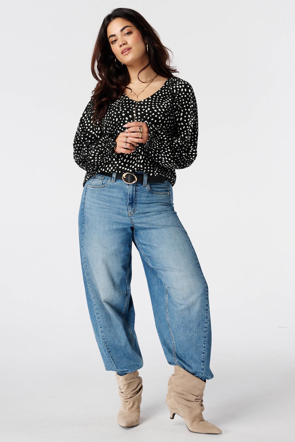 MS Mode Plus Size top met stippen - zwart/wit