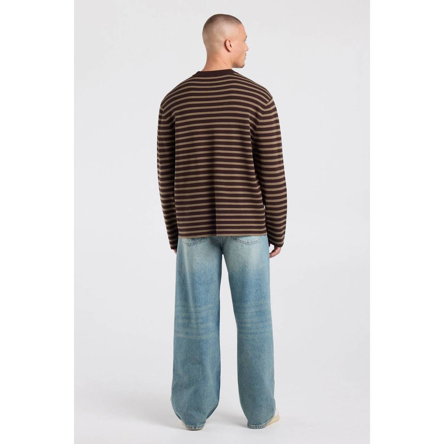 America Today relaxed fit gebreide gestreepte trui bruin