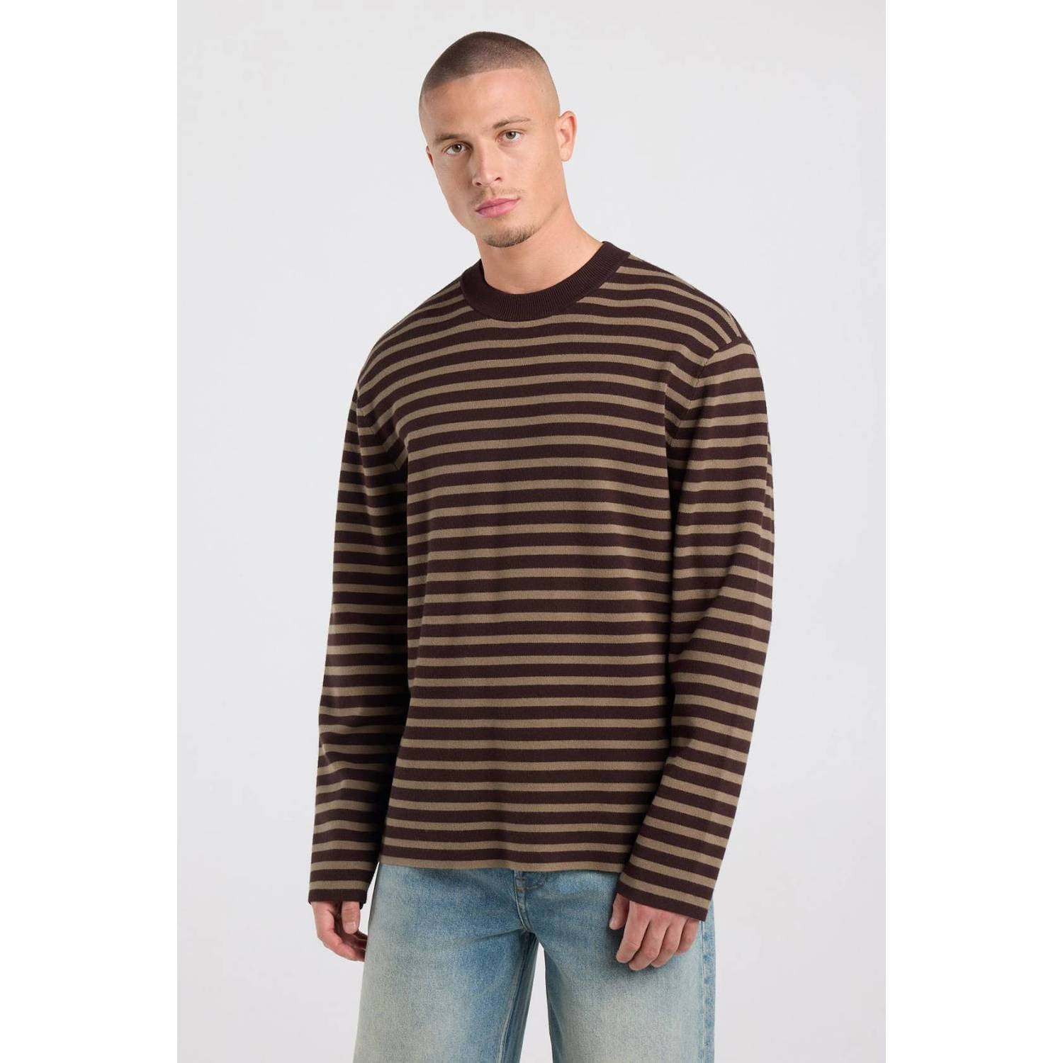 America Today relaxed fit gebreide gestreepte trui bruin