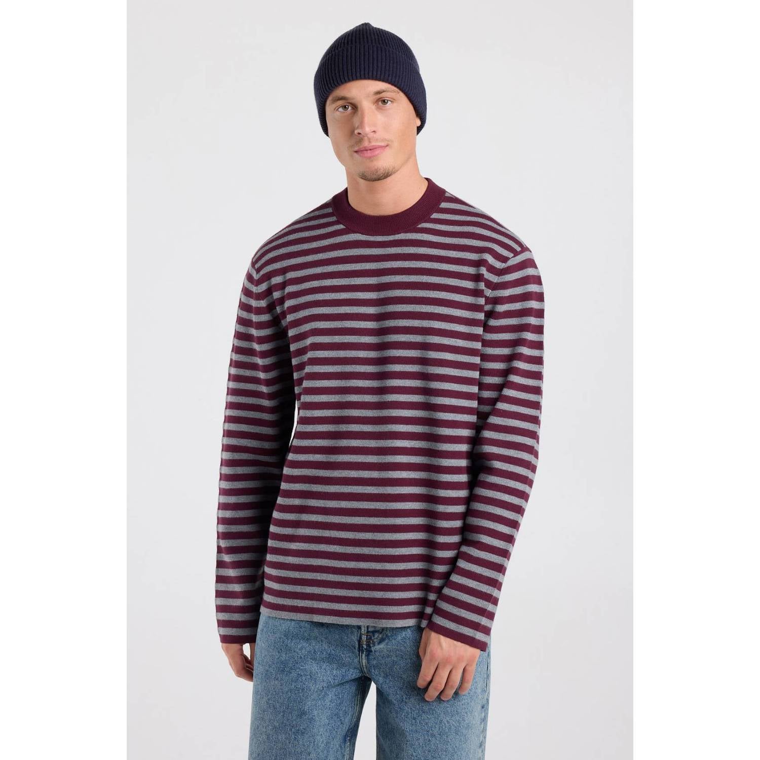 America Today relaxed fit gebreide gestreepte trui paars