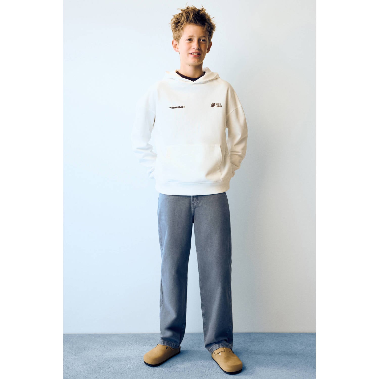 Mango Kids hoodie met backprint wit