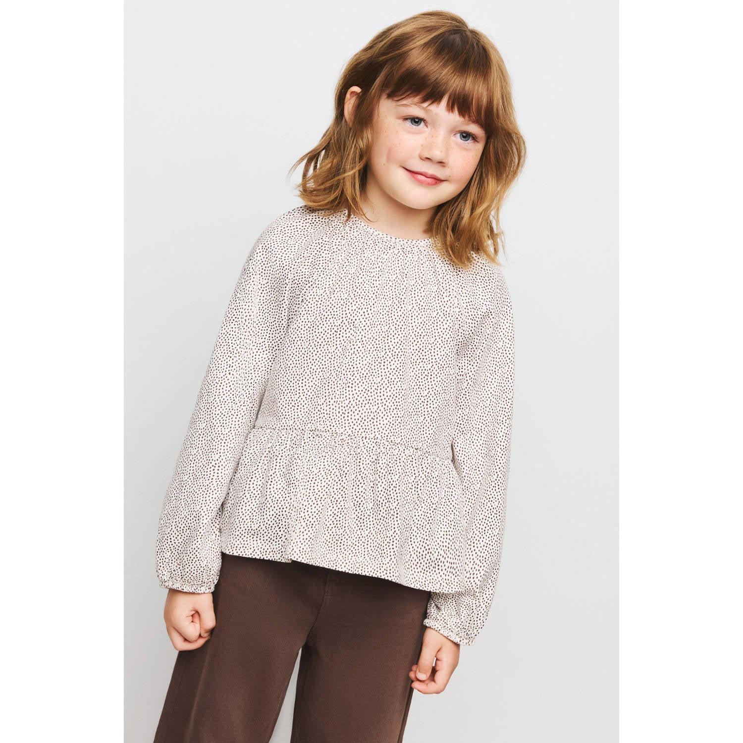 Mango Kids blousetop met ruches en stippen wit