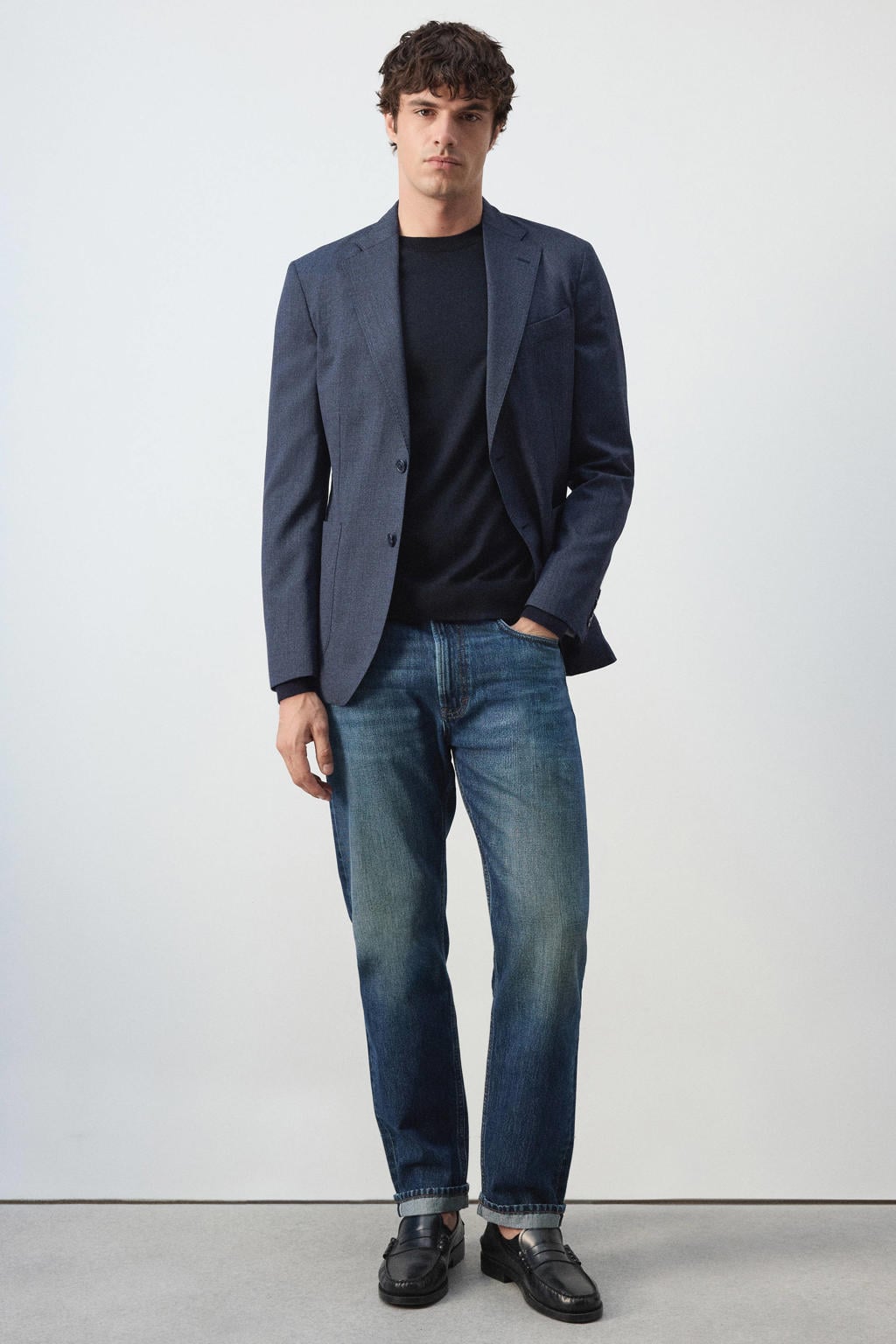 Mango Man slim fit colbert met wol - marine