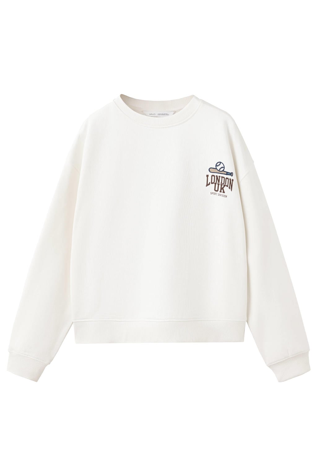 Beige jongens Mango Kids sweater met backprint, lange mouwen, ronde hals en geribde boorden