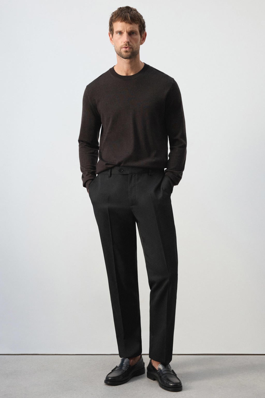 Mango Man regular fit pantalon met wol - zwart