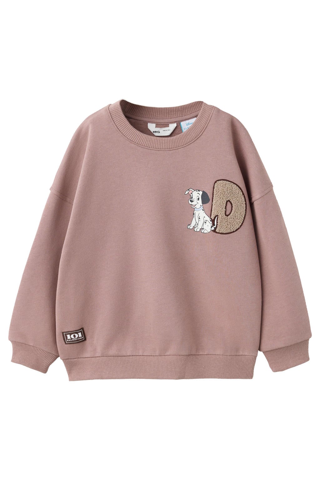 Oudroze meisjes Mango Kids 101 Dalmatiërs sweater met backprint, lange mouwen, ronde hals en geribde boorden