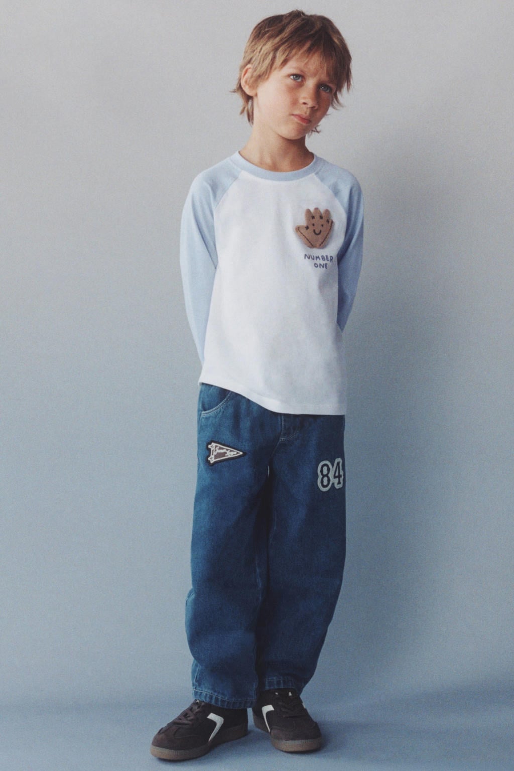 Medium blue denim jongens Mango Kids baggy jeans medium van denim met printopdruk