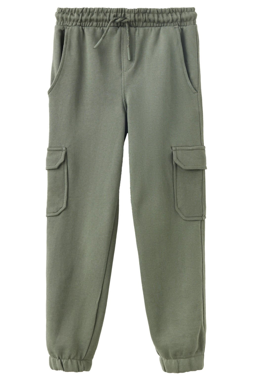 Kakikleurige jongens Mango Kids joggingbroek van sweat materiaal met elastische tailleband met koord en effen
