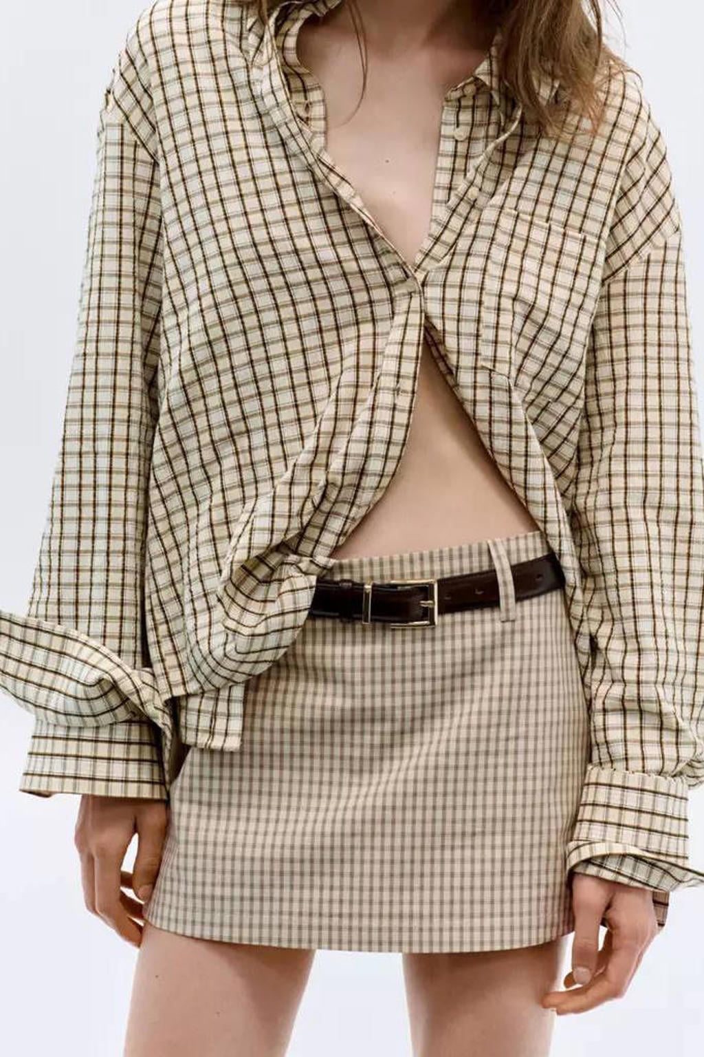 Mango korte geruite rok - beige