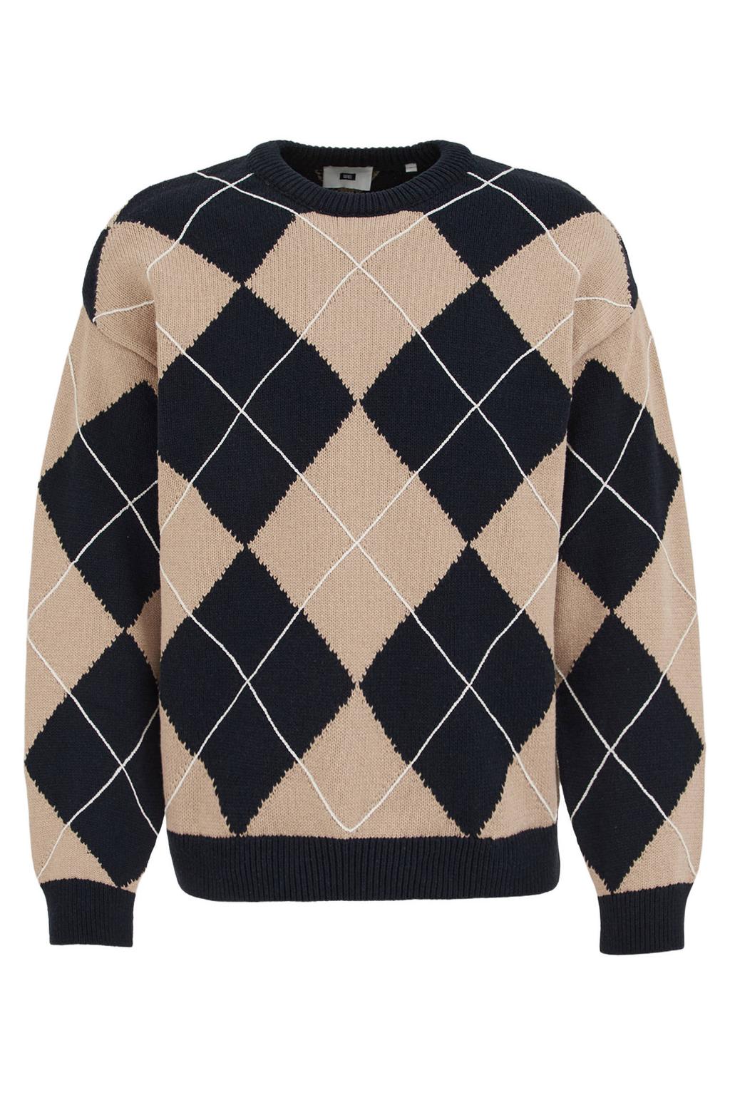 WE Fashion katoenen regular fit gebreide geruite trui - donkerblauw