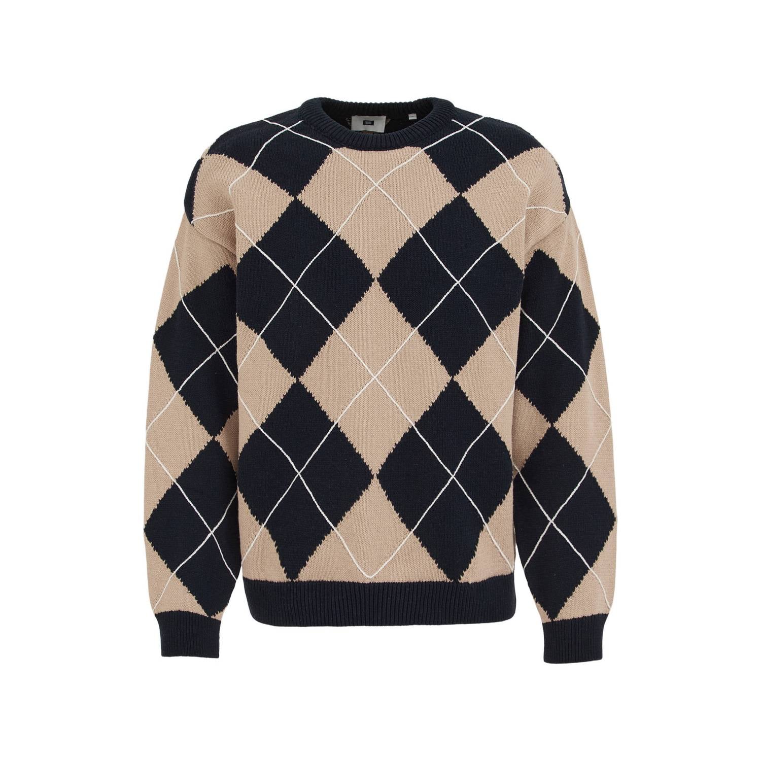 WE Fashion katoenen regular fit gebreide geruite trui donkerblauw