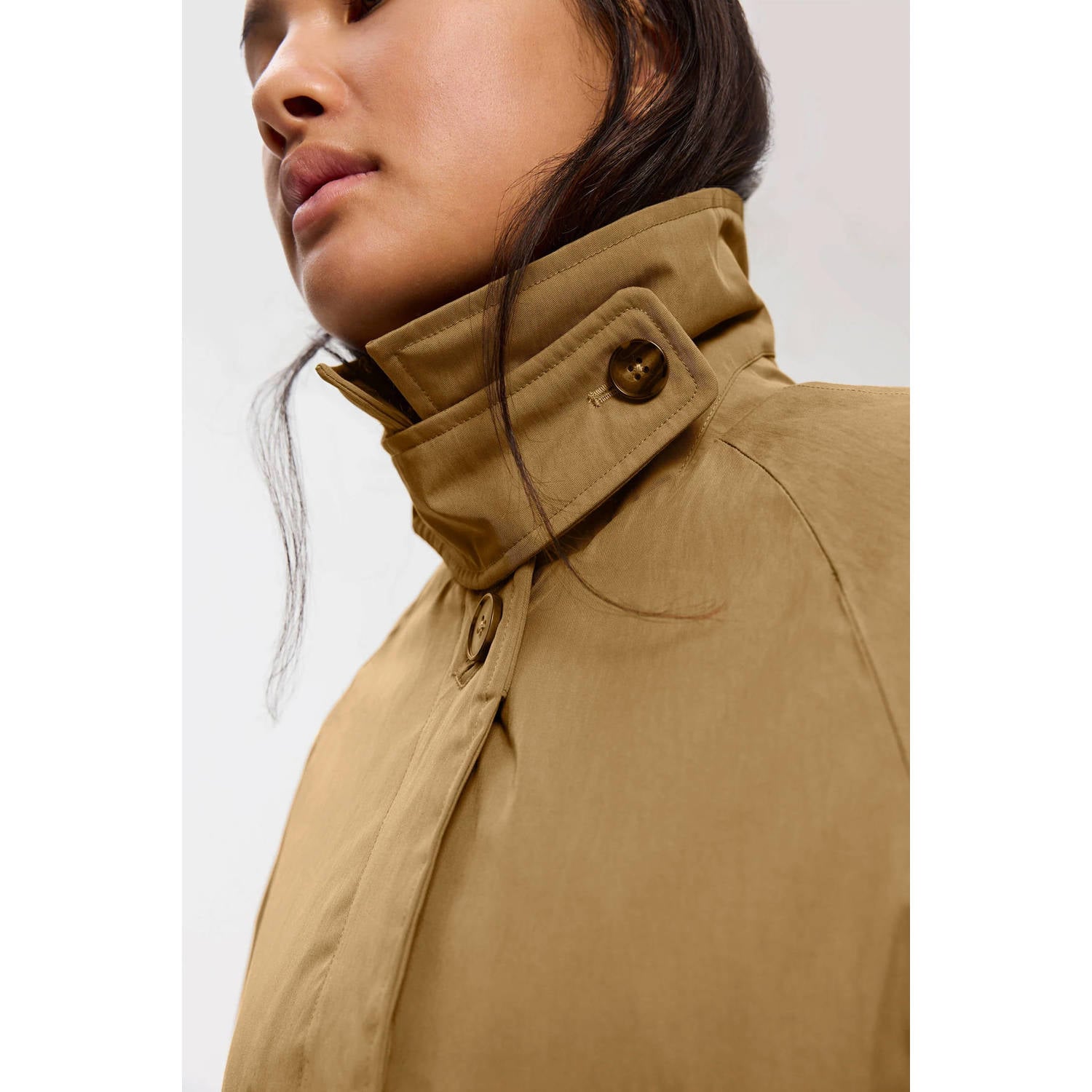 Elvine katoenen trenchcoat met ceintuur camel