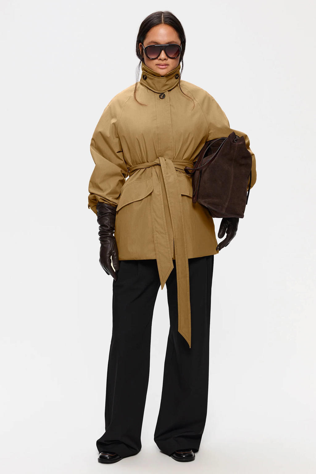 Elvine katoenen trenchcoat met ceintuur - camel