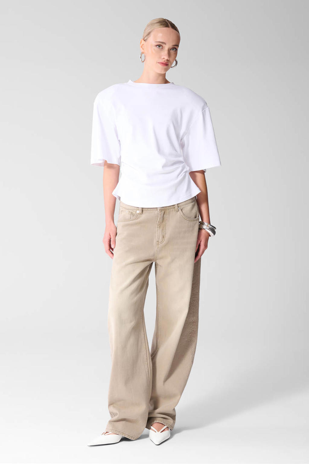 Shoeby baggy jeans met strass-steentjes - lichtbruin