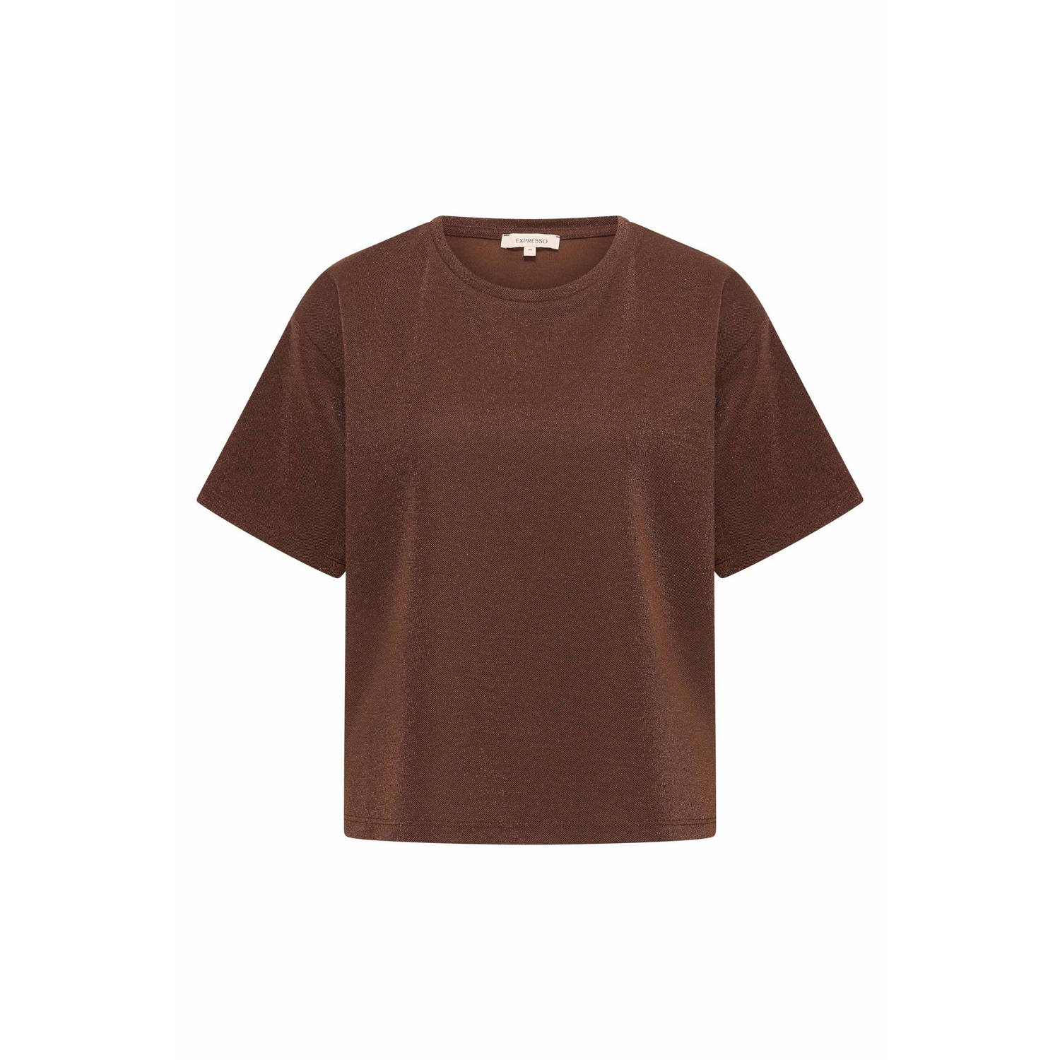 Expresso top met glitters bruin