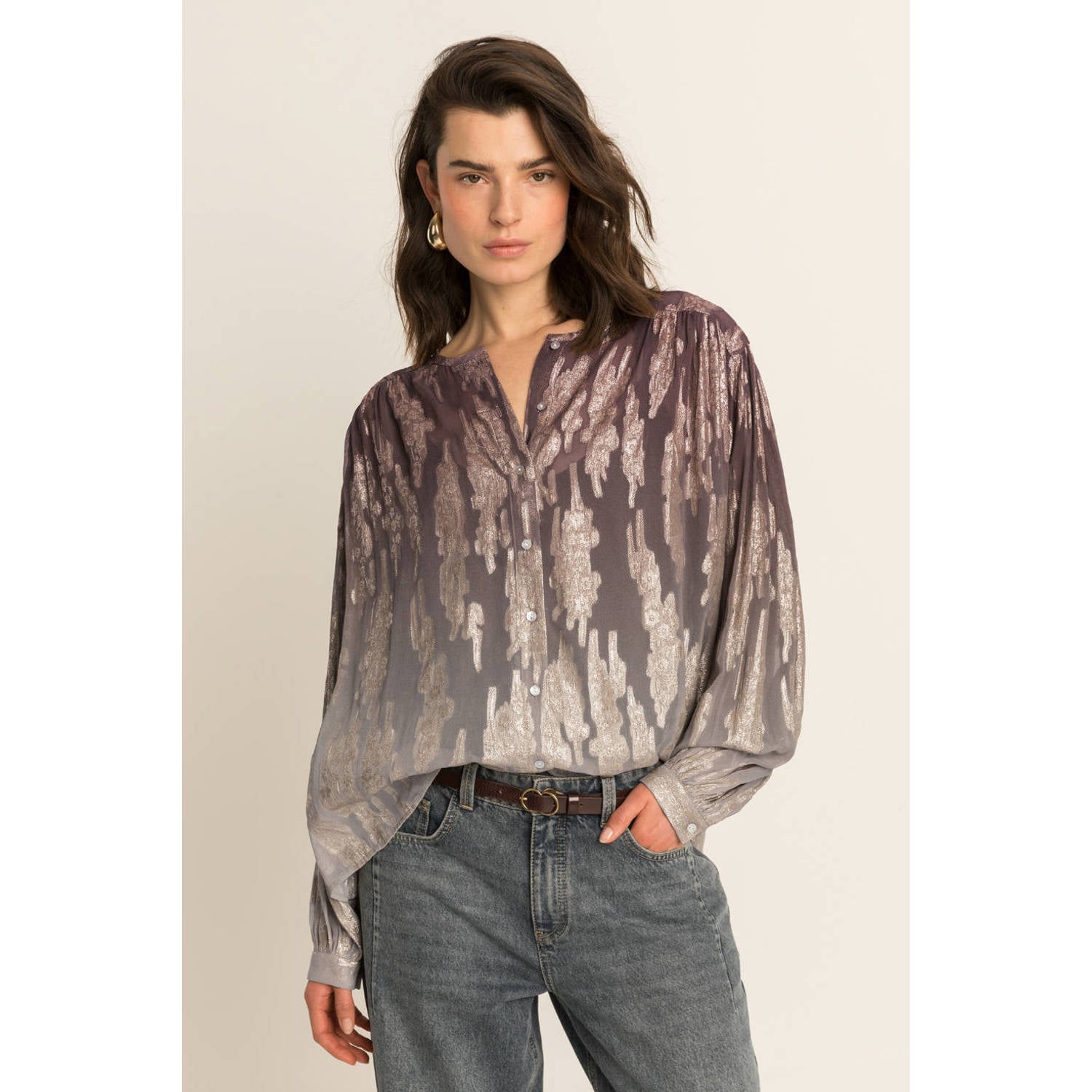 Expresso blouse met print paars goud