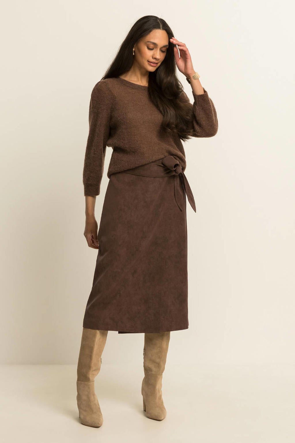 Bronzen dames Expresso midi rok met ceintuur voorzien van