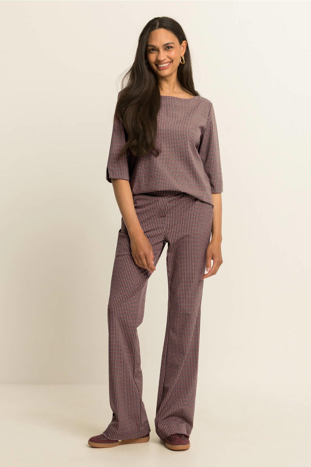 Multikleurige dames Expresso flared broek meerkleurig van polyamide met regular waist en elastische tailleband