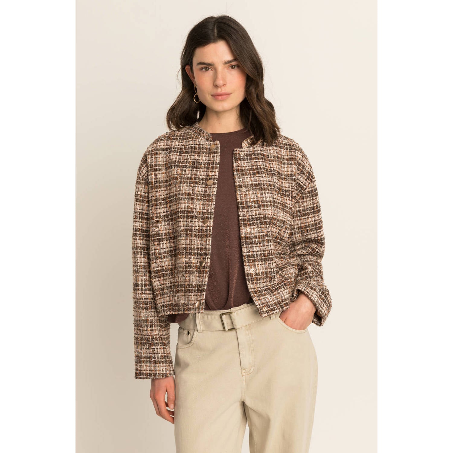 Expresso geruit bomberjack beige bruin
