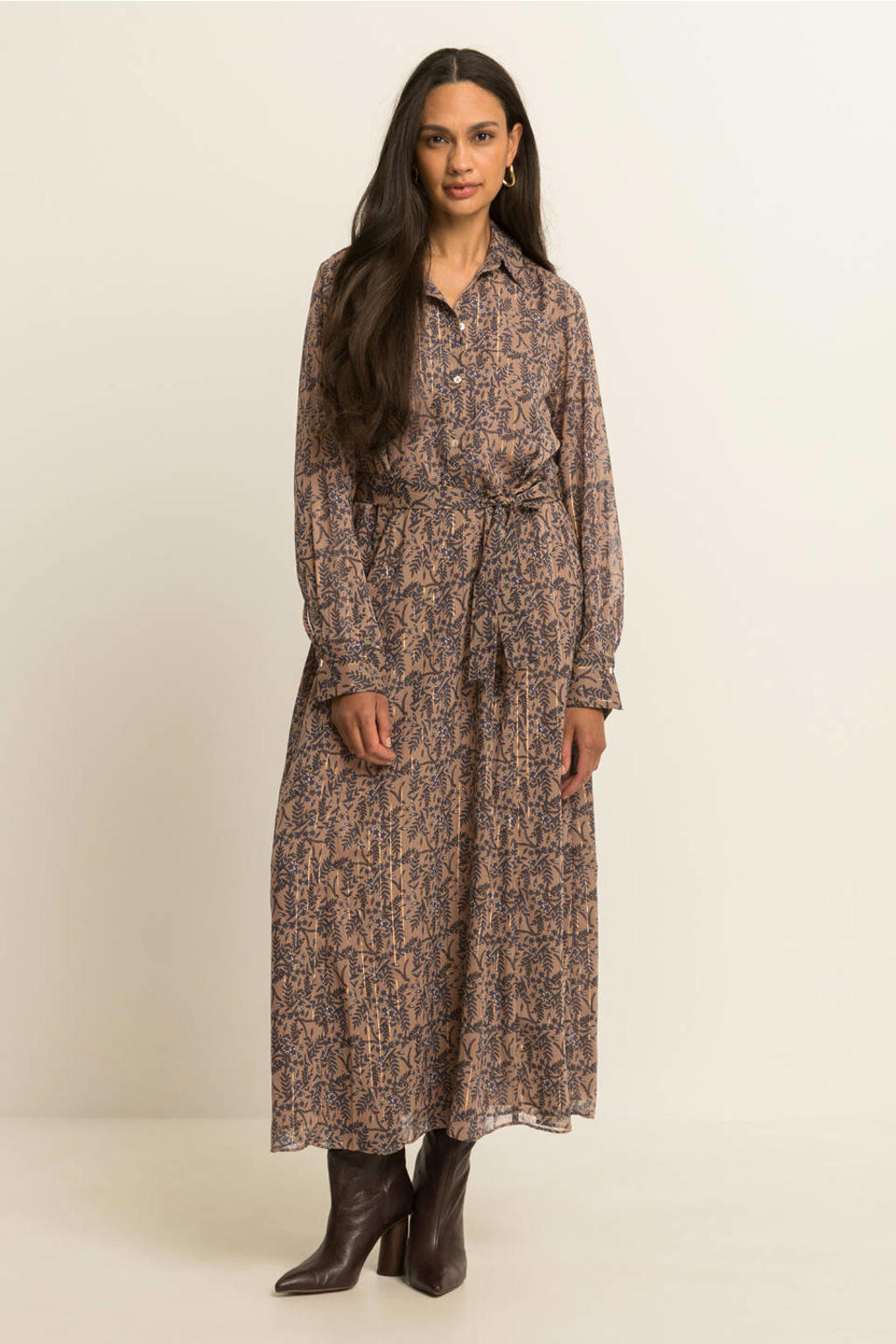 Multikleurige dames Expresso blousejurk met print meerkleurig met lange mouwen en klassieke kraag