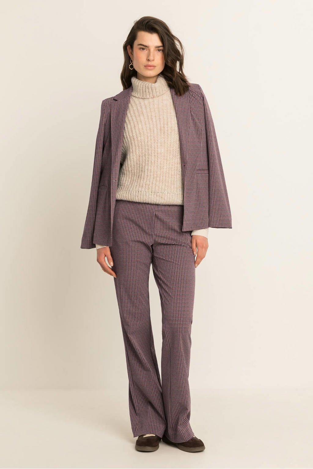 Rood en multikleurige dames Expresso regular fit geruite blazer meerkleurig van polyamide met lange mouwen en reverskraag