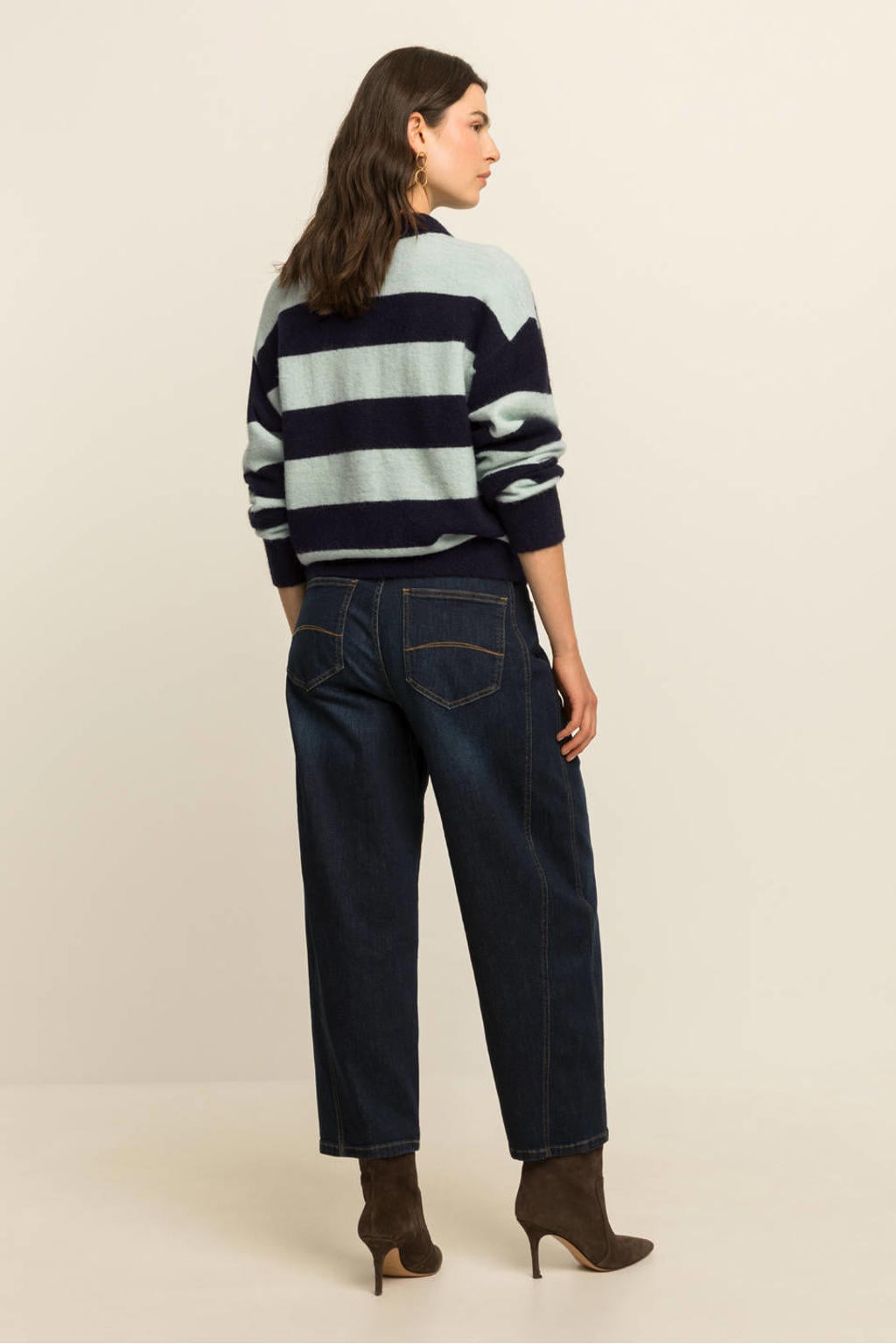 Dark blue denim dames Expresso regular waist barrel jeans van denim met rits- en knoopsluiting en effen