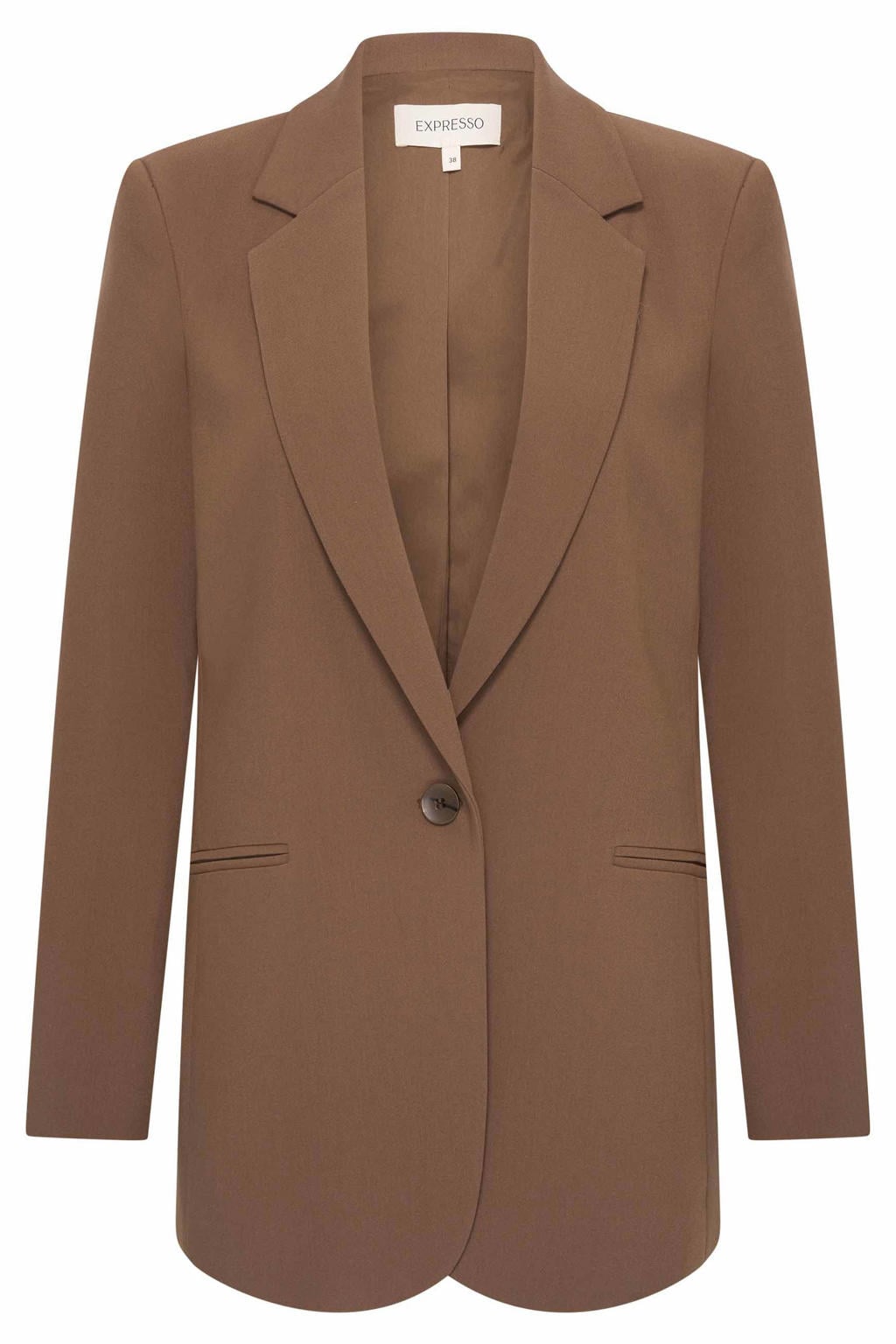 Bruine dames Expresso blazer van polyester met effen, lange mouwen, reverskraag en knoopsluiting