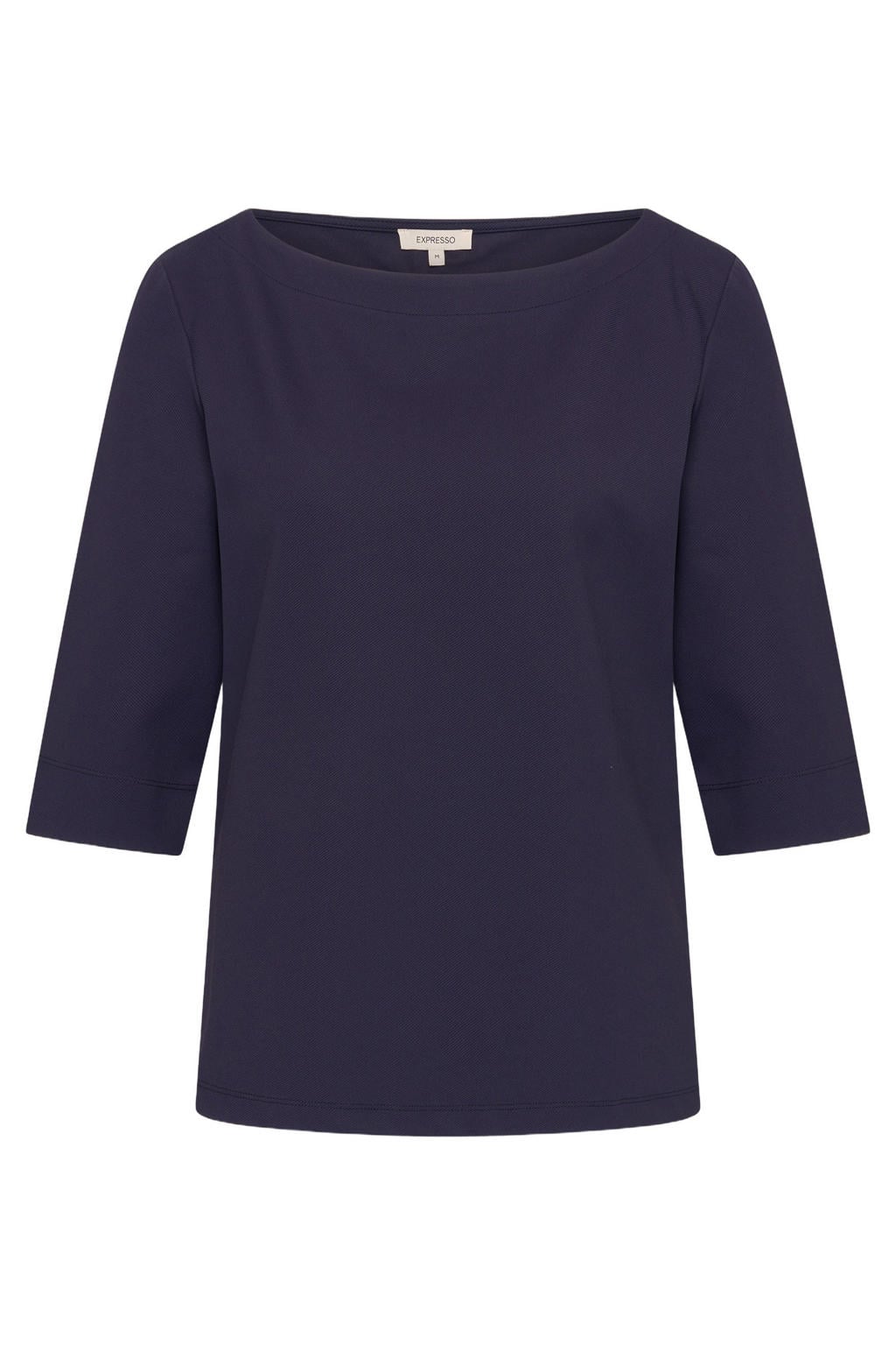 Donkerblauwe dames Expresso top van polyamide met effen, driekwart mouwen en boothals