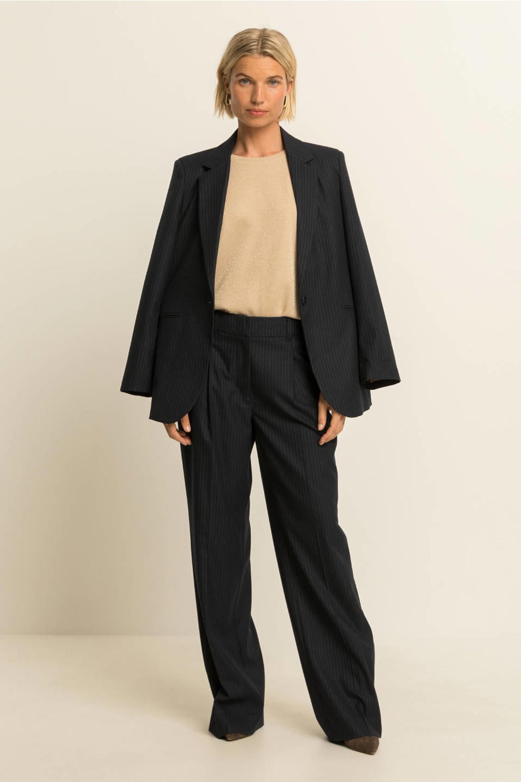Expresso regular fit blazer met krijtstreep - donkerblauw/ecru