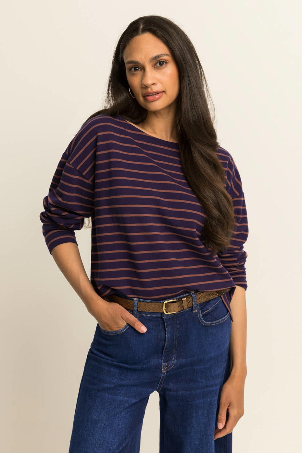 Expresso gestreepte top - bruin/blauw