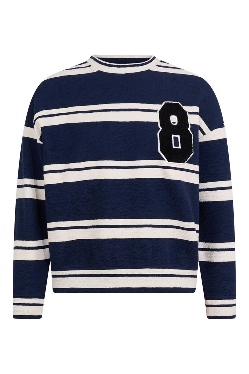 Donkerblauw en witte jongens Shoeby oversized gestreepte sweater met lange mouwen en ronde hals