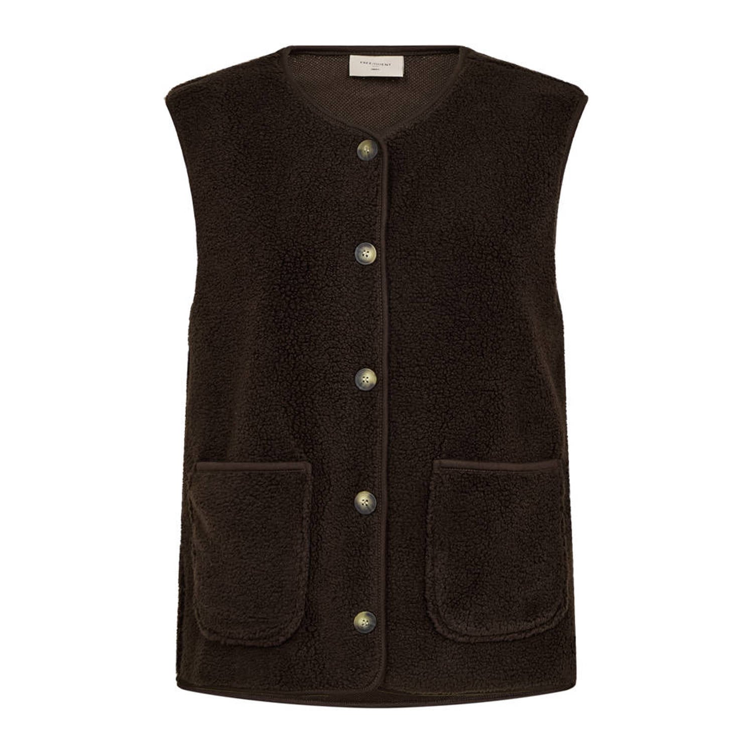 FREEQUENT teddy rechtvallend gilet donkerbruin